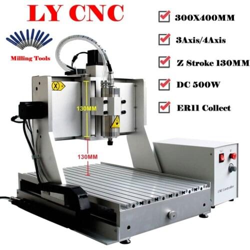 Mini CNC 3040Z Wood Router 500W 4 Axis USB Port Metal Milling Engraving Machine Z Stroke Increased to 130MM for Cutting Engraver