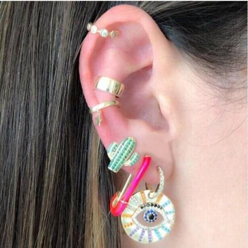 Minimal delicate colorful green cz earring Small mini gold color cactus stud earring fashion classic women girls jewelry