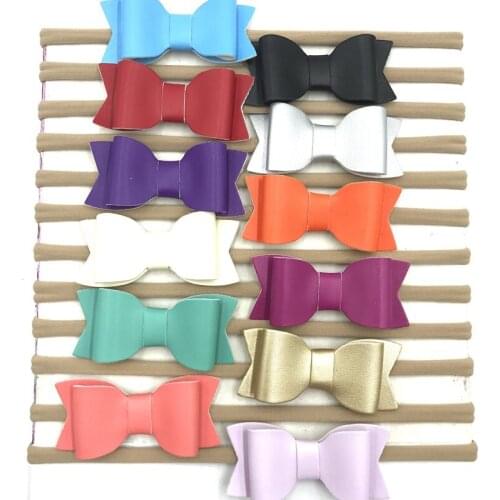20pcs/lot Trendy 3" PU Leather Bow Nylon Headband Hair Accessories For Kids Headwrap Bandeau Hairband Solid Leather Bow