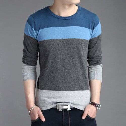 New Slim Knit Pullover Mens Patchwork Cotton Sweater Casual Mens O-neck Collar Stretch Tight Sweaters Dropshipping