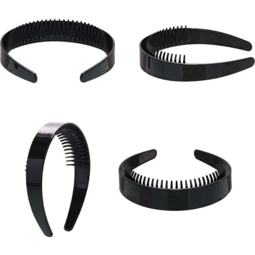 Women Girl 2.5cm Wide Plain Headband with Teeth Comb Black Plastic DIY Hair Hoop XX9D
