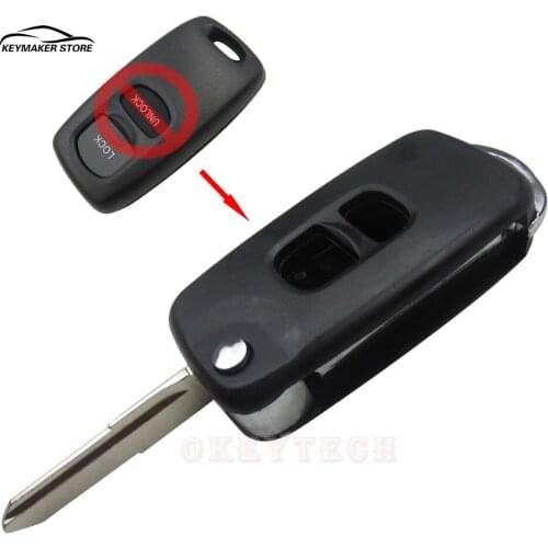 OkeyTech Replacement Modified 2 Buttons Flip Folding Car Remote Key FOB For M-azda 3 5 6 MPV Protege cx-5 Case Cover Uncut Blade