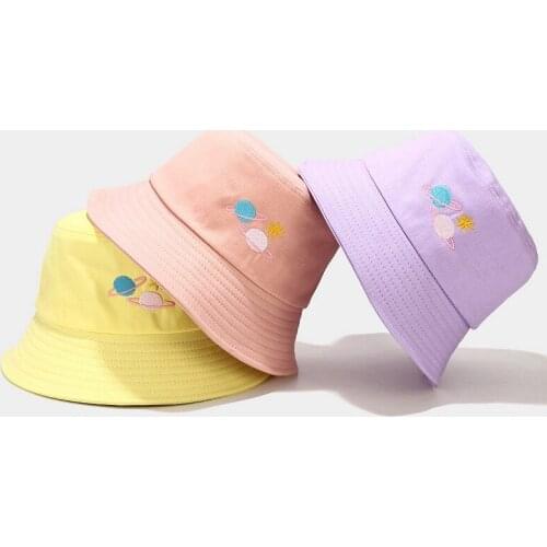 Summer Korean Asteroid Embroidery Cotton Bucket Hat Men Women Outdoor Panama Hiphop Foldable Bob Fisherman Hat fashion