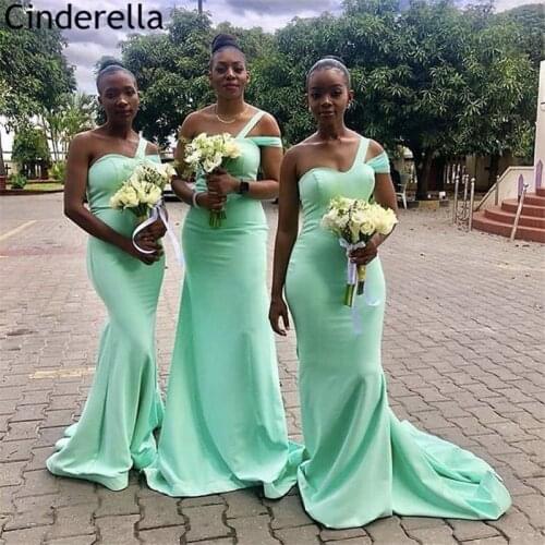 Bridesmaid Dresses Mint Green One Shoulder Spandex Satin Mermaid Bridesmaid Dresses With Zipper Back Wedding Party Dresses