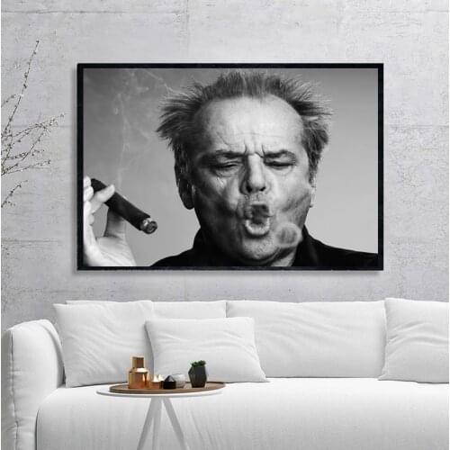 Jack Nicholson Cigar Poster Wall Art Prints , Black and white Canvas Paintings Jack Nicholson Photo Wall Picture Art Decor
