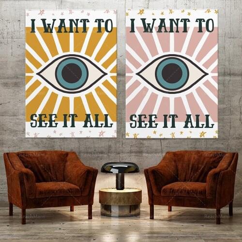 Evil Eye Print, vibrant quote wall art, mysterious bohemian home decor, bright bold pink wall printing poster