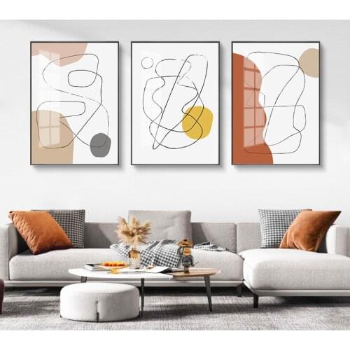 Simple Nordic Mo Landi orange abstract geometric lines porch living room murals poster print canvas decorative painting