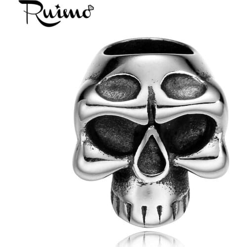 RUIMO Never Fade 316l Stainless Steel Punk Style Skull Beads 8mm Hole Size Big Hole Beads For Leather Bracelet Jewelry Making