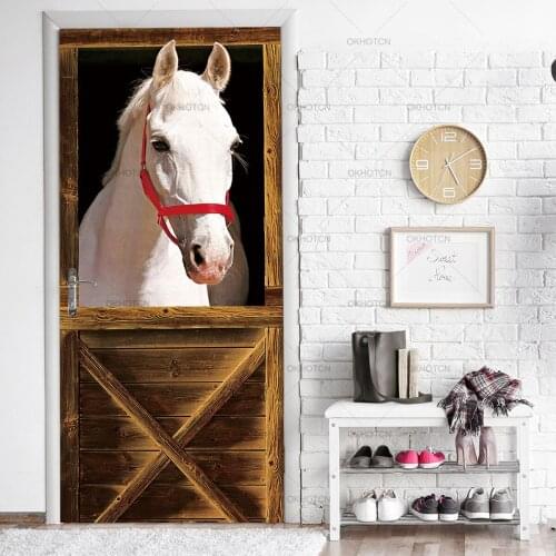 Self Adhesive Wallpaper For Doors Animal Horse Door Sticker Self Modern Art Home Decor Mural Wardrobe Renovation Wall Stickers