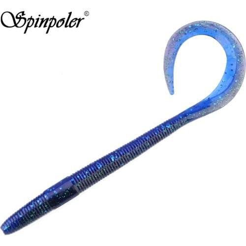 Spinpoler Big Squirm Worms 8'' 10'' Soft Stick Baits Wacky Worms Senko Style, Soft Stick Worms Ribbed Design/Curl Tail