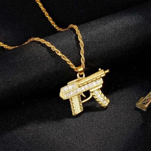 Hip Hop Rhinestone Paved Bling Iced Out CS GO GUN Pendants Necklace for Men Club Rapper Jewelry Drop Shipping