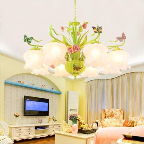 Fresh Rural Rose Chandelier Creative Dining Room Glass Lamp Shade Chandelier Lighting Modern living room Led Chandelier