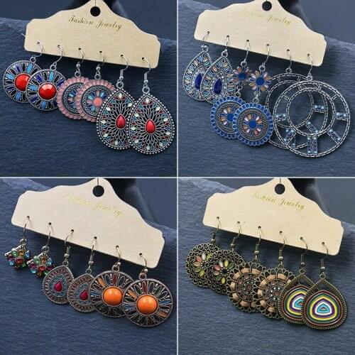 3 Pairs Ethnic Style Vintage Dangle Earrings Set for Women Bohemian Handmade Tassel Earrings Indian Jewelry