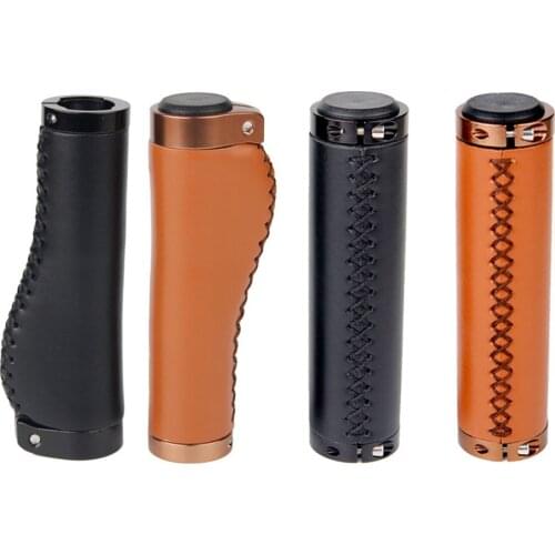 High-end Artificial PU Leather Hand-stitched Bicycle Grips Comfy MTB Mountain Bike Lock On Anti-Skid Bicycle Handlebar Cover