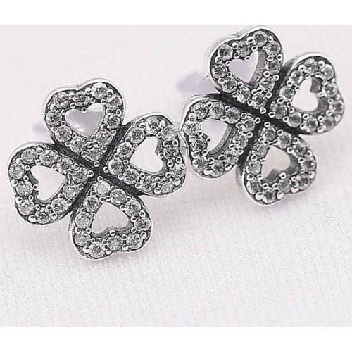 Original Clover Petals Of Love With Crystal Studs Earrings For Women 925 Sterling Silver Earring Wedding Gift Fine Jewelry
