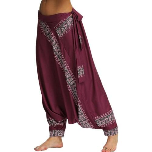 Womens Harem Yoga Pants,Adjustable Waistband High Waist Casual Beach Pants Baggy Hippie Boho Aladdin Pants