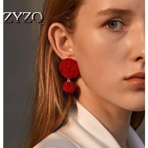 ZYZQ 2020 Fall Plush Tassel Dangle Earrings Round Long Earrings for Women Girl Christmas Fashion Brincos Cute Jewelry