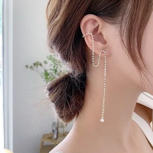 1PC Ear Cuff Clip Rhinestone Earline Tassel Earrings for Women Korean Style Piercing Jewelry Accessories Pendientes Gift MS35