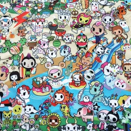 145cm Width Cartoon Cat Unicorn Rainbow Cow Printed Canvas Fabric For Cushion Cover/Diy Handbag/Slipcover/Curtain DIY Sewing