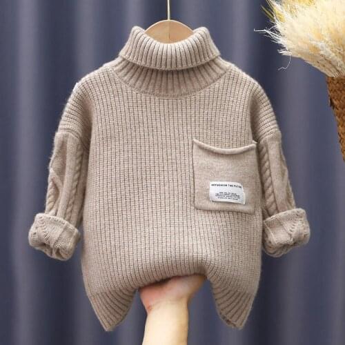 2021 autumn Winter pure color kids boy thick Knitted bottoming turtleneck Sweaters solid high collar pullover sweater tops W188
