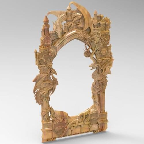 Medieval inspired dragon door STL 3D Model Relief for CNC Router 3D Printer Artcam Aspire