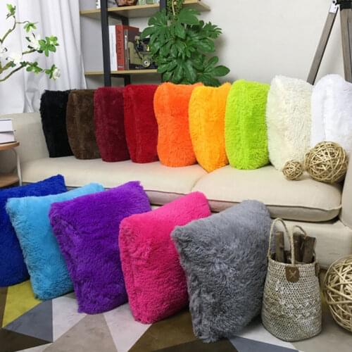 Modern 43*43 Plush Furry Cushion Covers Solid Color Pillow Case Home Decor Fabric Pillowcase