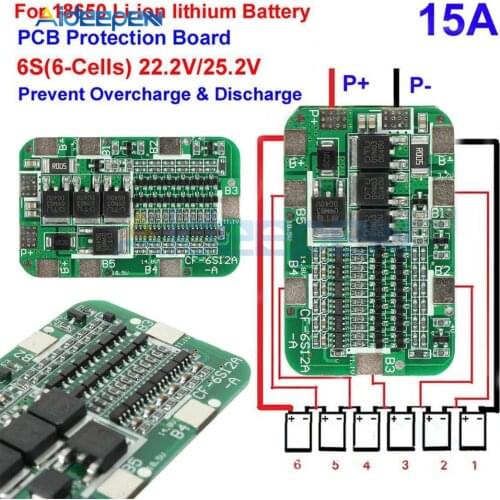 6S 15A 24V PCB BMS Protection Board For 6 Pack 18650 Li-ion Lithium Battery Cell Module