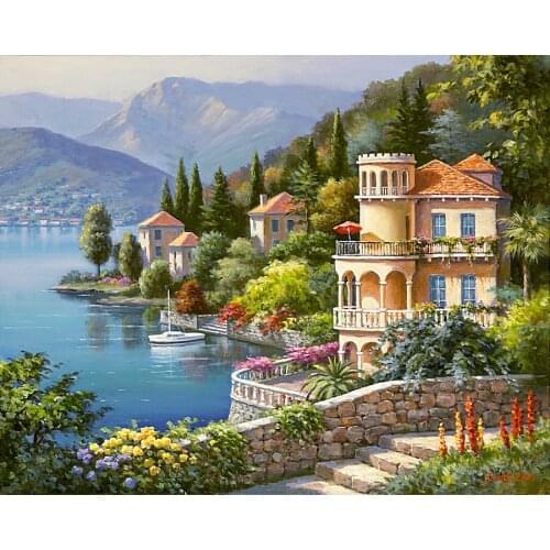 Frameless painting by numbers wall decor diy picture oil painting on canvas for home decor 4050 village