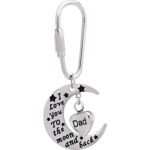 IJK2052 "I Love You To The Moon And Back" with "Dad" Heart Urn Pendant Stainless Steel Cremation Key Chain for Loved One