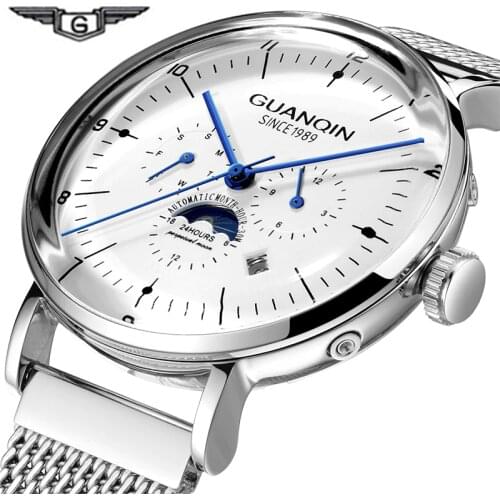 2019 GUANQIN Tourbillon Automatic waterproof Watch Men Skeleton Wristwatch Relogio Masculino Mechanical 3D Curver Clock Men