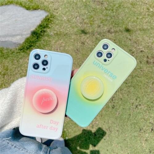 Rainbow gradient colour phone case for iphone 7 8 plus x XR xs max 11 12 pro max 12mini cases Ring Holder fold Folding bracket