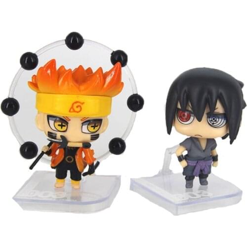2pcs/Set Naruto Uchiha Sasuke Uzumaki Naruto Action Figure Sasuke Anime Figurine PVC Q Version Model Gift Kids Toys