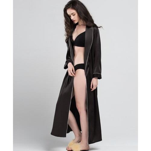 New Satin Silk Sleeping Robes Female Summer Sexy Bride Dressing Gown Fashion Simple Faux Silk Sleepwear Women Long Bathrobe 0801