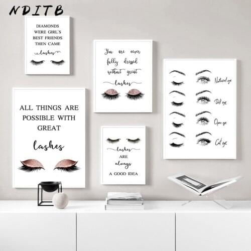 Fashion Beauty Artwork Wall Picture Eyelashes Makeup Salon Canvas Art Poster and Print Nordic Painting Girls Room Decoration