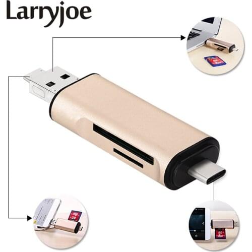 Larryjoe Mini Design Charming 3 in 1 Card Reader USB Type C Micro USB to 2 Slot TF SD Card Reader Support Type C OTG Card