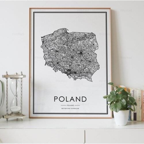 Poland Map Country Road Poster Nordic Living Room Decoration Canvas Abstract Line Art Print Painting Modern Home Decor