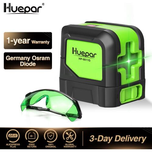 Huepar Green Cross Line Laser Self-Leveling Laser Level Vertical & Horizontal Laser + Green Adjustable Laser Enhancement Glasses