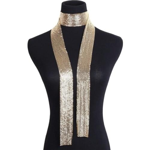 Hot Punk Aluminium Alloy Scarf Sequins Pendant Long Choker Statement Necklace Lady Neck Collar Women Fashion Jewelry Scarves
