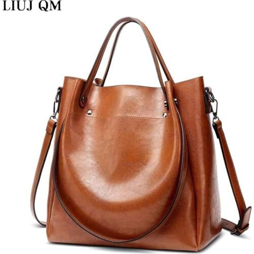 LIUJ QM Casual Large Capacity Women Tote Shoulder Bag PU Leather Ladies Bucket Handbag Messenger Bag Soft Shopping Crossbody Bag