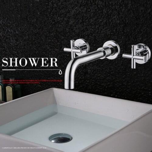 Matte Black Brass Double Handle Wall Mounted Bathroom Faucets Sink Faucet Hot & Cold water taps Basin mixer Brushed Gold Tap set