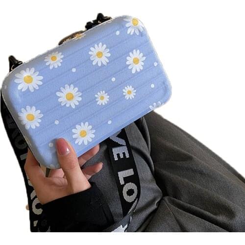 Mini Hard Suitcase Crossbody Bag Fashion Daisy Pattern Hard Shell Cosmetic Case Shoulder Bag for Women