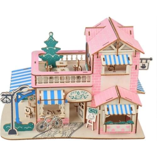 DIY Model toys 3D Wooden Puzzle Romantic coffee house Wooden Kits Puzzle Game Assembling Toys Gift for Kids Adult P50