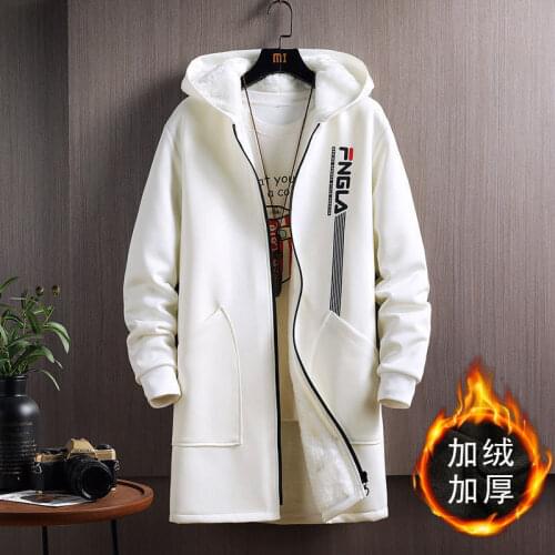 2020 new autumn and winter medium length windbreaker mens Korean Plush thickened coat trend leisure