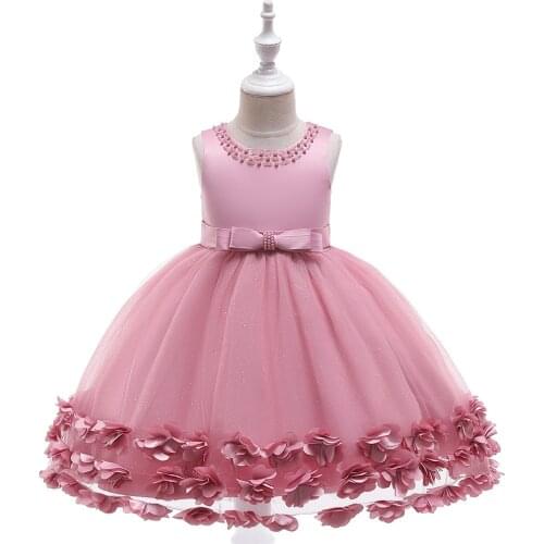 2021 New Girl Dress Lace Mesh Pontoon Skirt Bow Tie Neck String Princess Dress