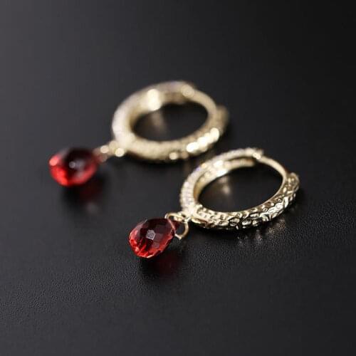 Original new red diamond-studded water drop garnet earrings exquisite and elegant charm creative retro female silver jewelry