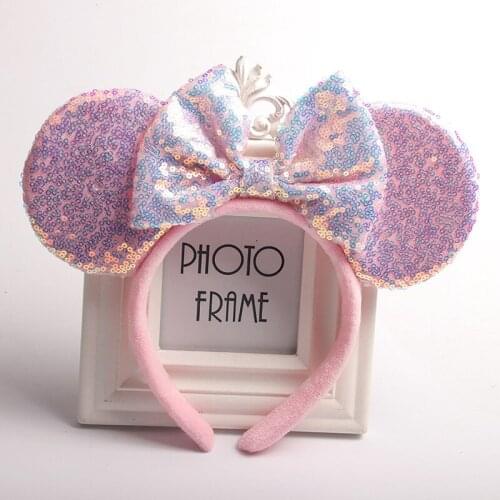 Cute Shiny Sequins Mickey Ear Headband For Girl Princess Pink Blue Hairband Kid Hair Accessories For Women Cartoon Headwear
