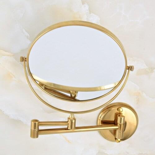 Hotel Bathroom Accessory Luxury Gold Color Brass 8" Wall Mount Swing Arm 2-Sided Magnifying Mirror aba632