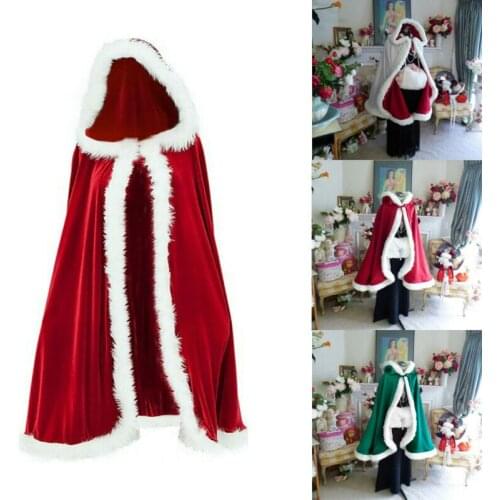 3-Color Christmas Santa Claus Cloak Coat Large Velvet Hooded Cloak Role-Playing Adult Cloak Windbreaker Christmas Cloak Costume