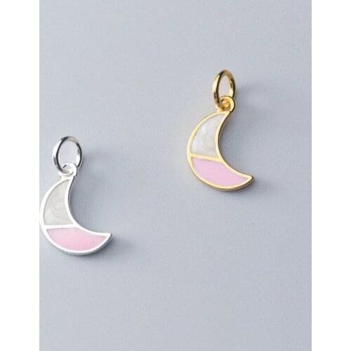 925 Sterling Silver Colorful Patchwork Craft Moon Charms DIY Jewelry Making Gift Decoration Ornament Pendants Findings 11.5mm