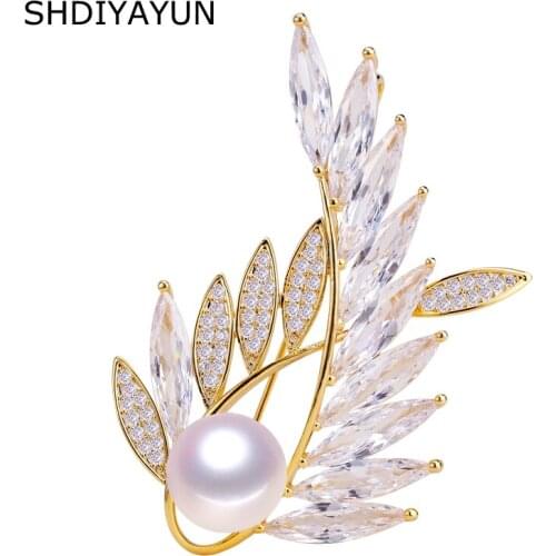 SHDIYAYUN 2019 Pearl Brooch For Women Guality Gold Austria Crystals Brooches Pins Natural Freshwater Pearl Fine Jewelry Corsage